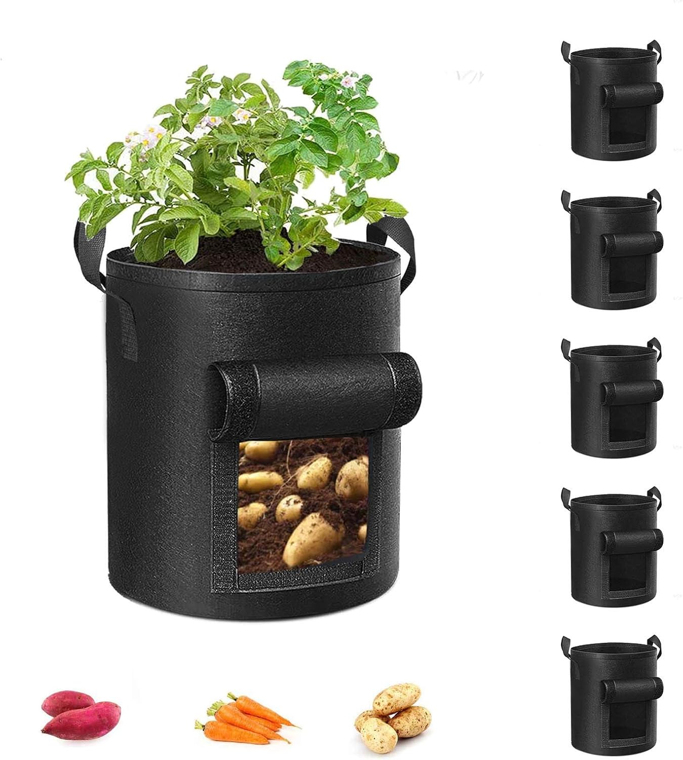 5-Pack 10 Gallon Potato Grow Bags, Special Garden Planting Bag with Reinforced H...