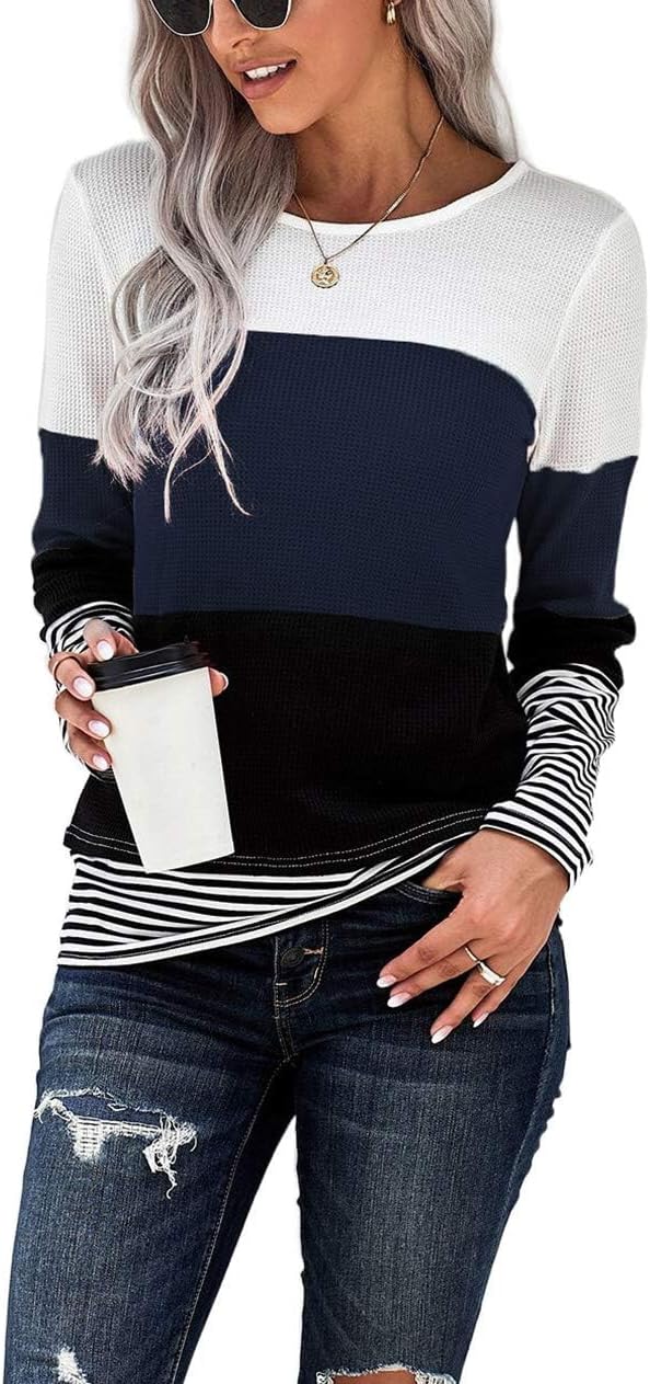 NEYOUQE Womens Color Block Loose Long/Short Sleeve T Shirts Casual Comfy Tops Te...
