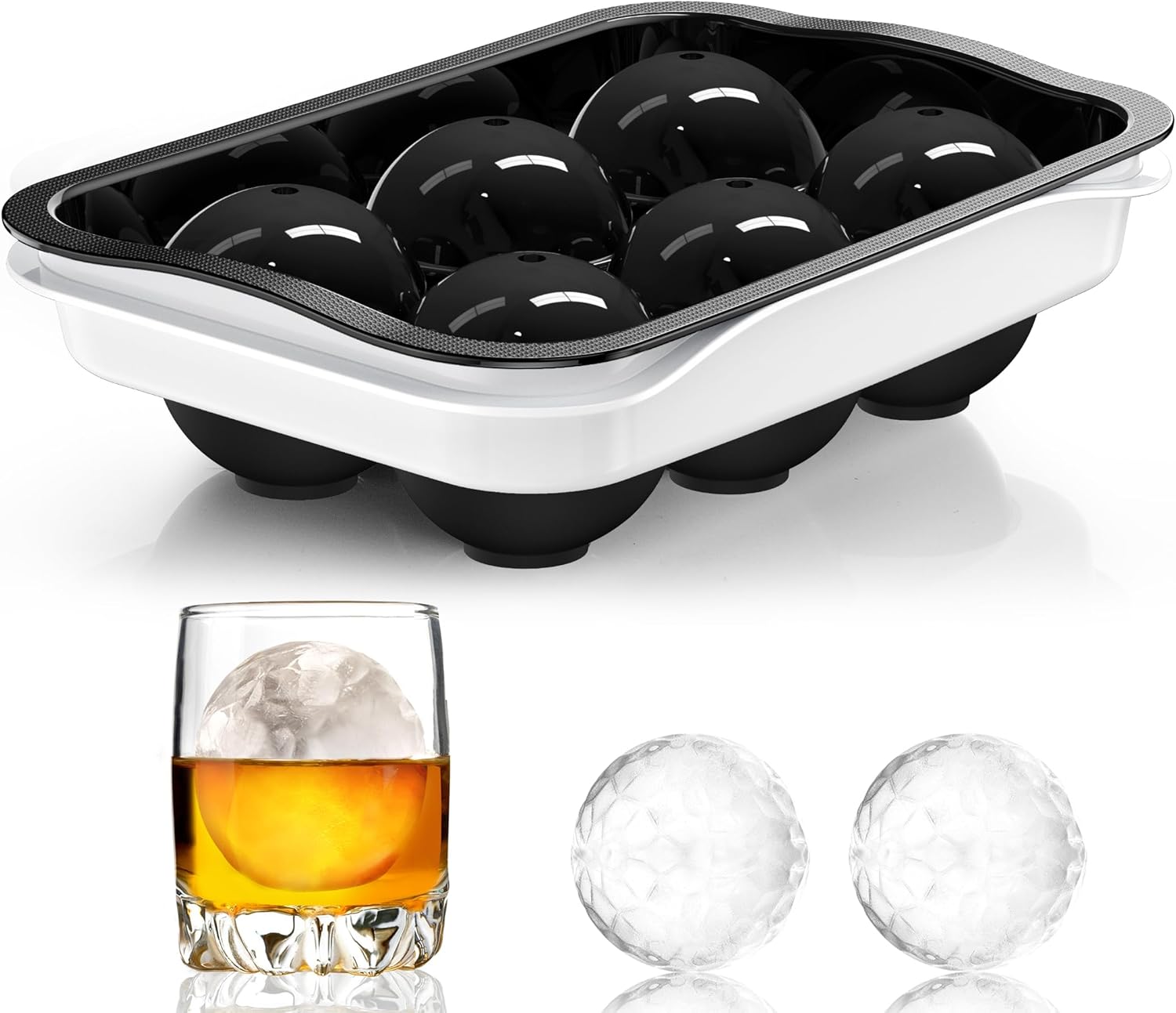 Whiskey Ice Ball Maker, [Fill without Funnel & Easy Release] 2.2'' Round Large I...