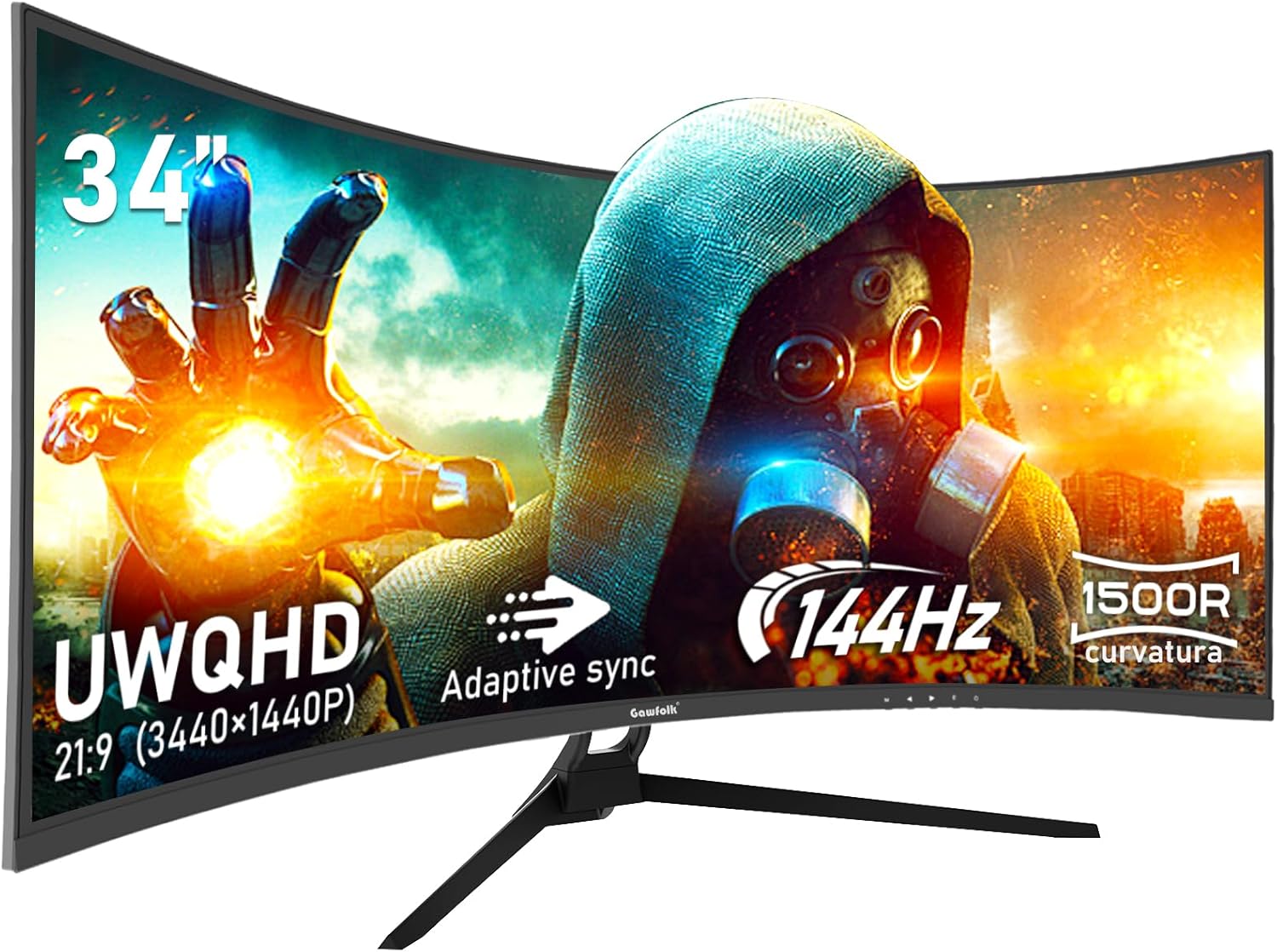 Gawfolk 34 Inch Ultrawide Curved 144Hz Gaming Computer Monitor 1500R PC screen 2...