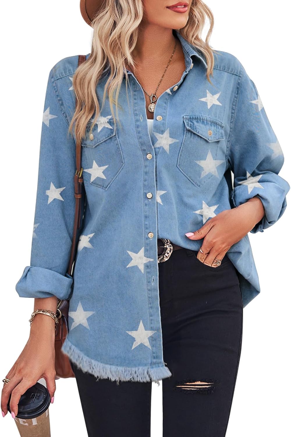 Zilcremo, Special Women Denim Shirt, Innovative Chambray Collared Jean Shirts, S...