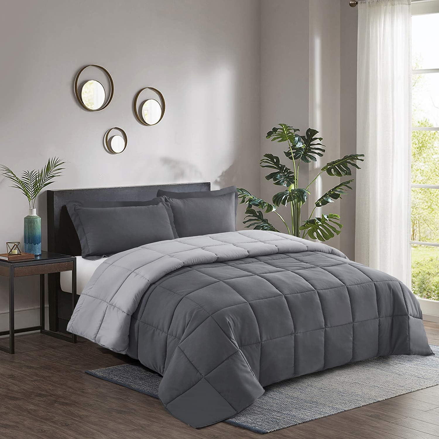 HIG 3 Piece Gray Reversible Duvet Double 200cm x 200cm - Coverless Duvet with Ba...