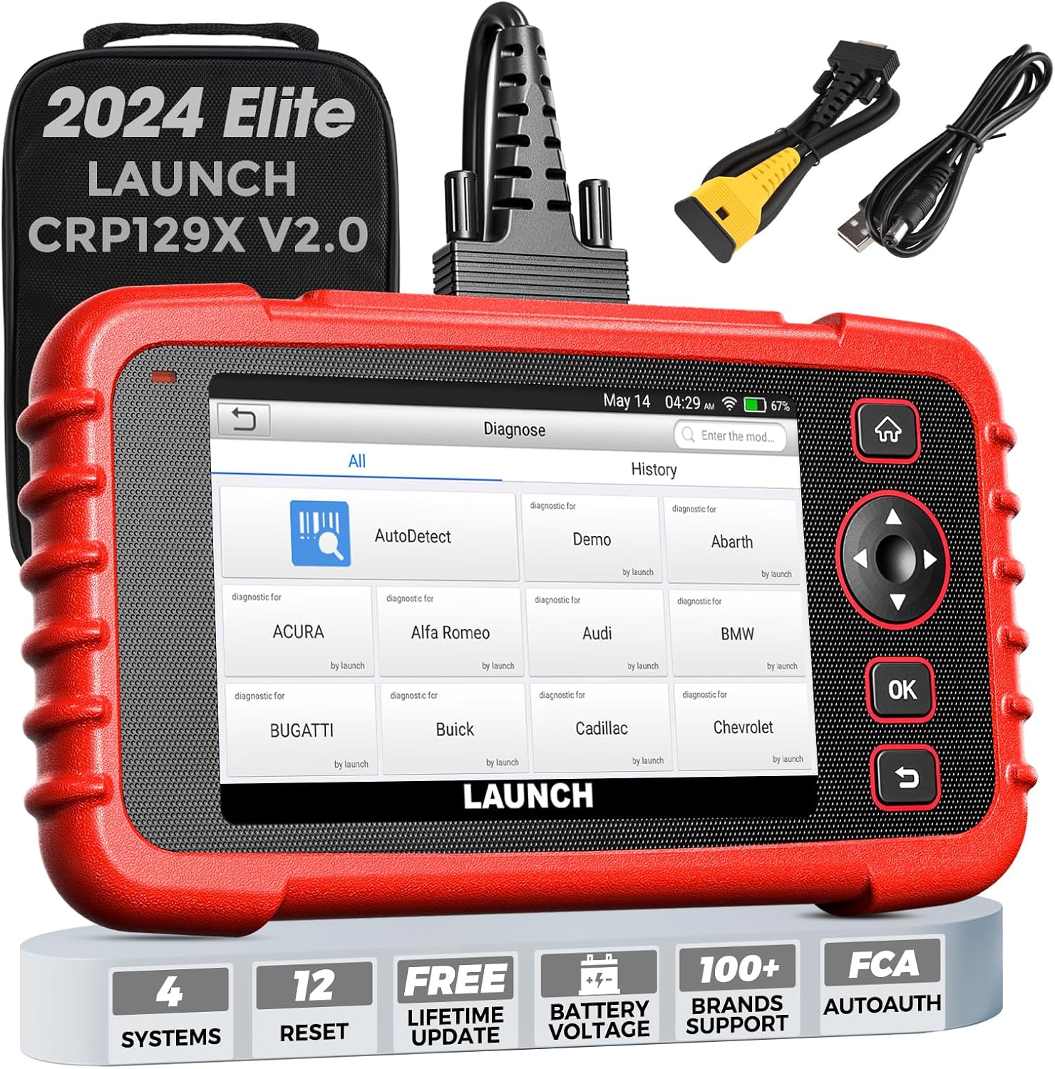 LAUNCH CRP129X V2.0 Elite OBD2 Scanner, 2024 Lifetime Free Online Update Scan To...