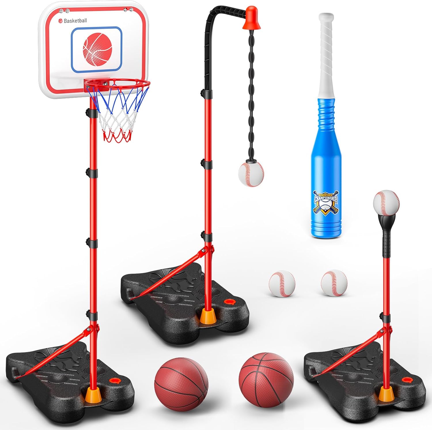 HopeRock 2 in 1 Kids Basketball Hoop and T Ball Set, Adjustable Basket Ball Stan...