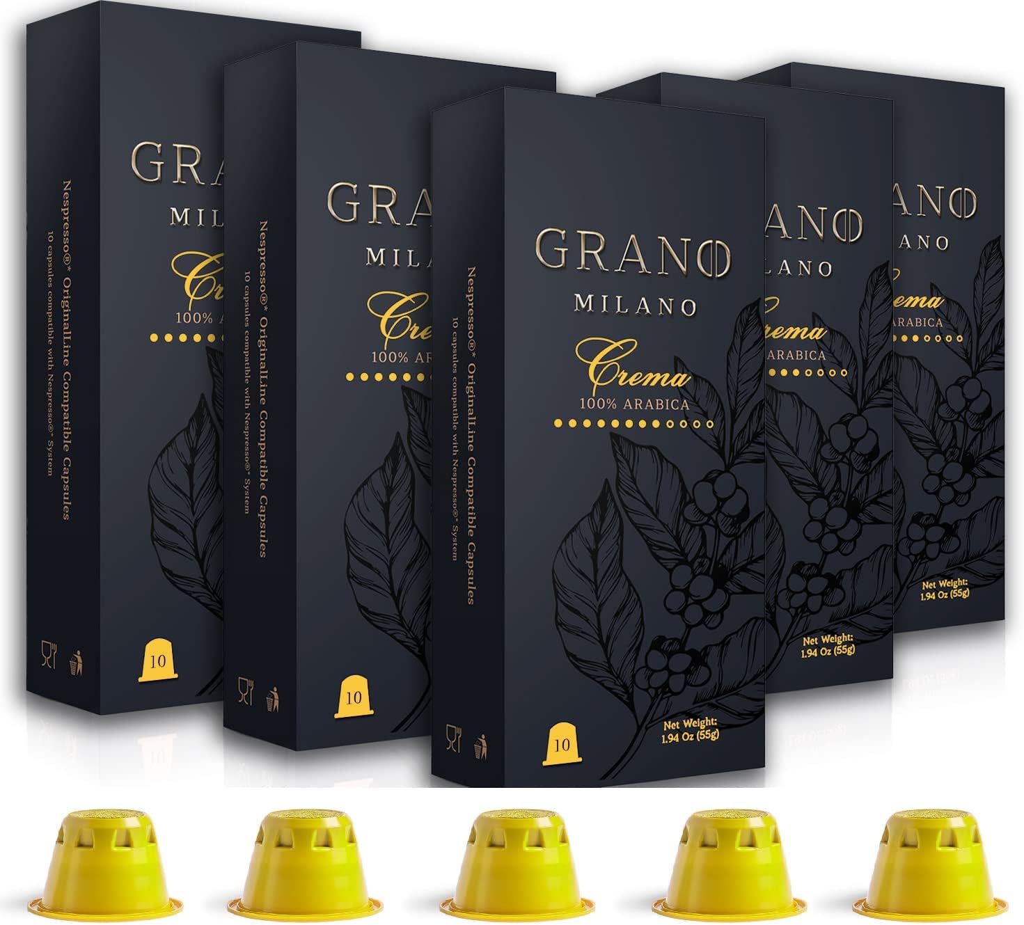 Grano Milano Coffee Pods, Special Coffee Capsules Compatible with Nespresso Orig...