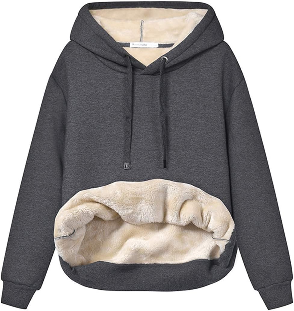 Haellun Womens Casual Winter Warm Fleece Sherpa Lined Pullover Hooded Sweatshirt...