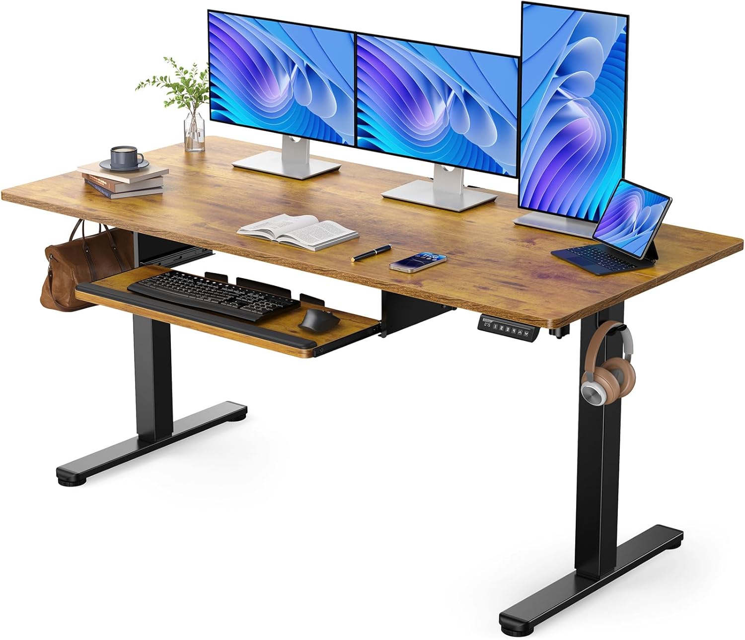 ErGear Large Electric Standing Desk with Keyboard Tray, 63x28 Inches Large Adjus...
