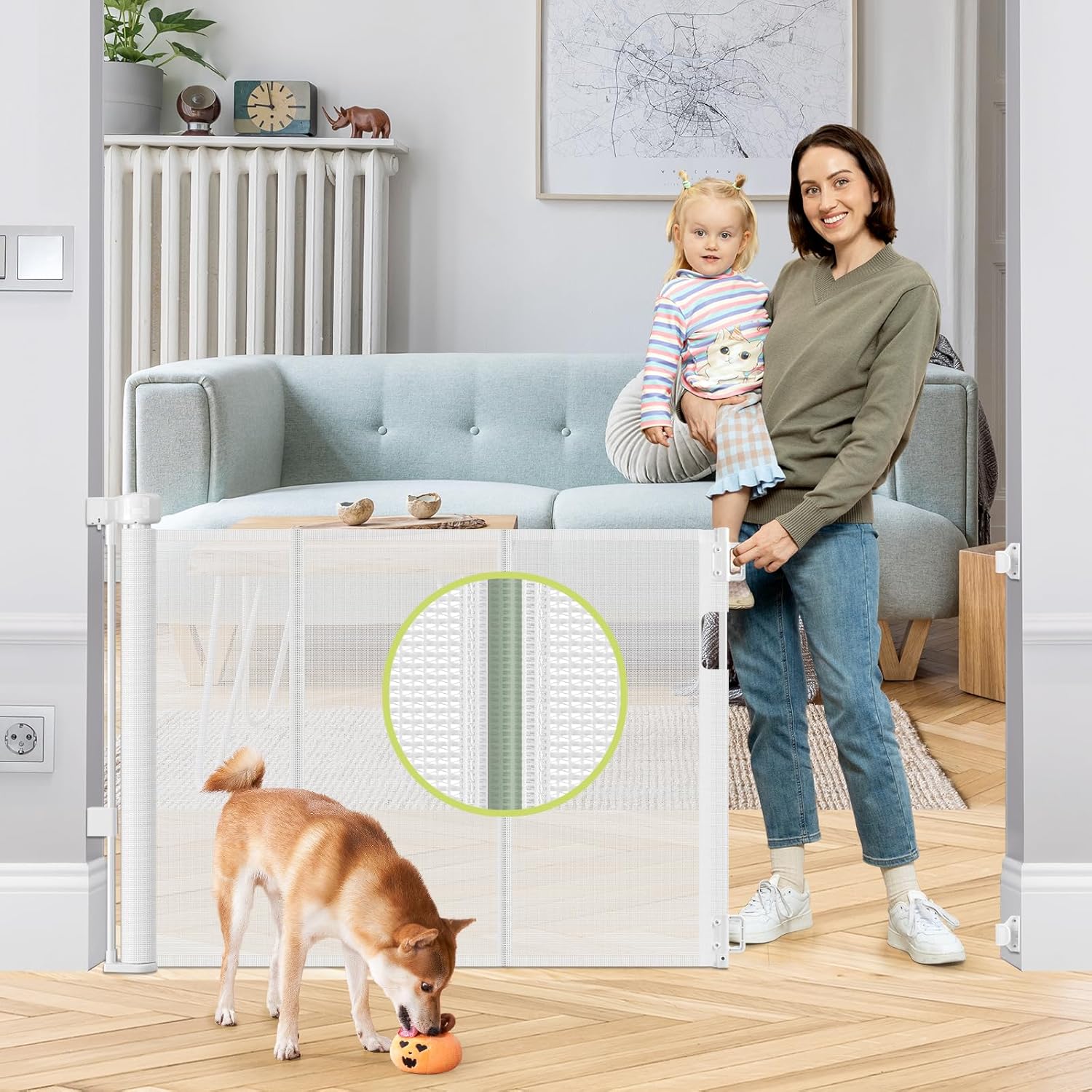 Reinforced 55" Wide Retractable Baby Gate Outdoor Retractable Gate with Reinforc...