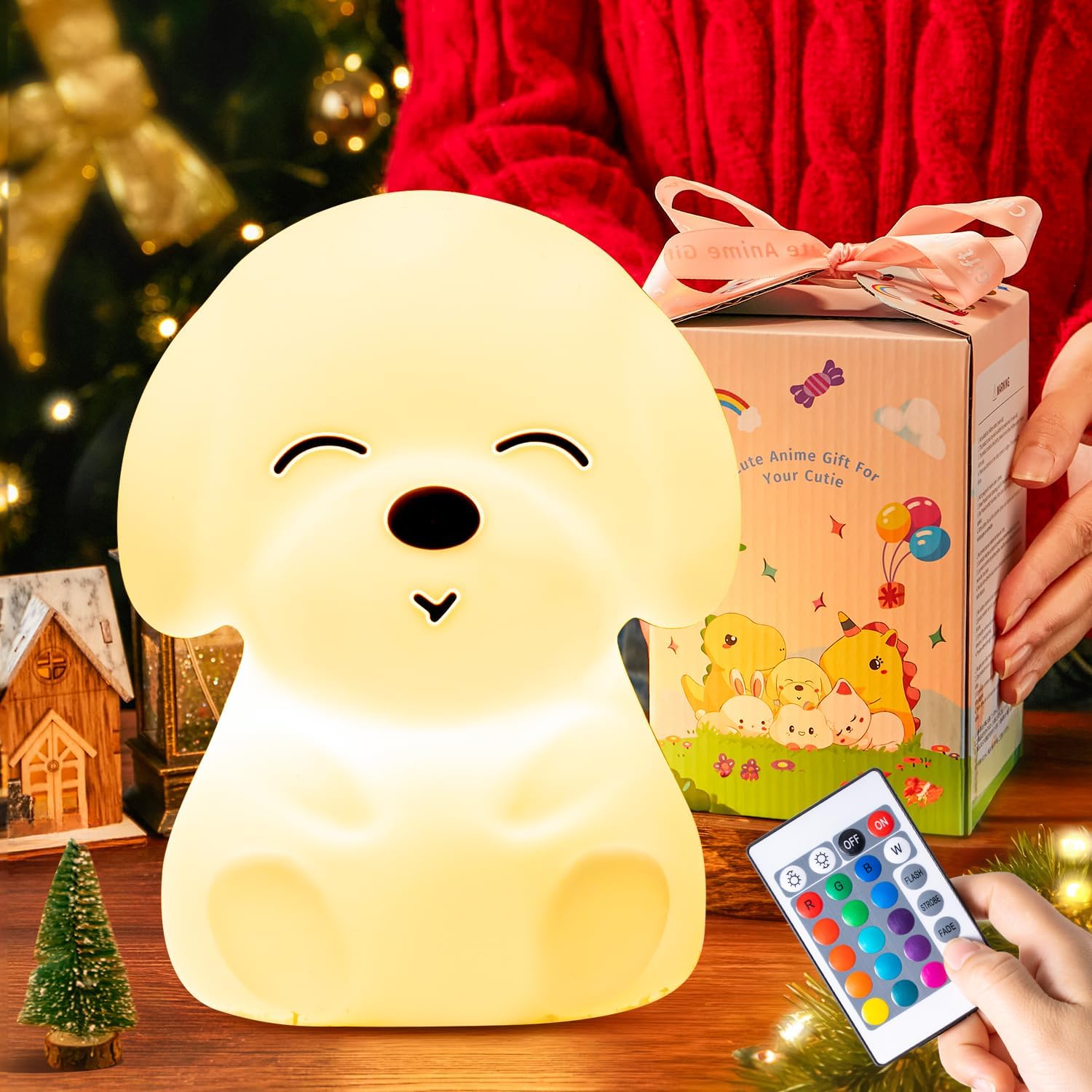 【GIFTS PACKAGE】Cute Dog Night Light Kids Christmas Gifts for Kids,16 Colors+Re...