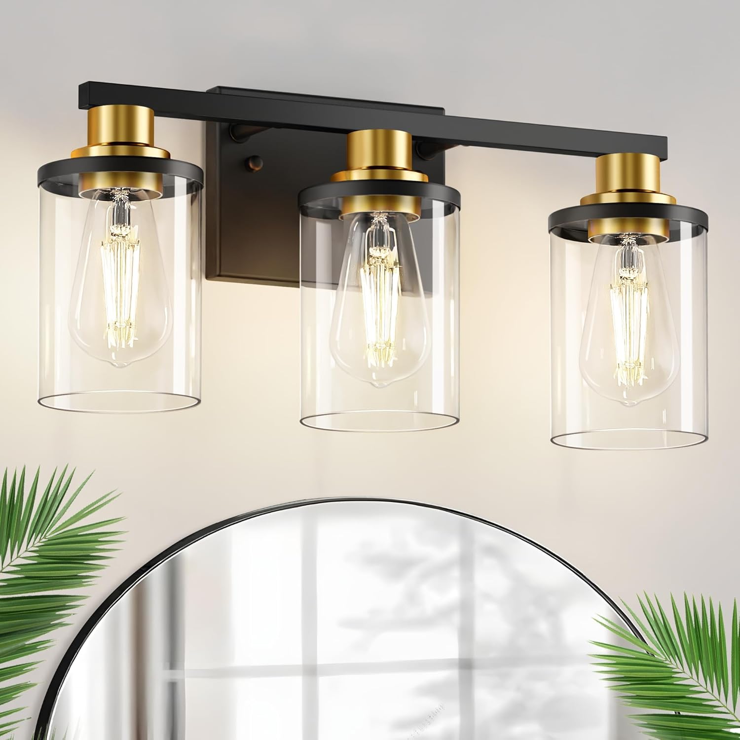 L LOHAS LED 3-Light Black and Gold Bathroom Light Fixtures,Modern Bathroom Light...