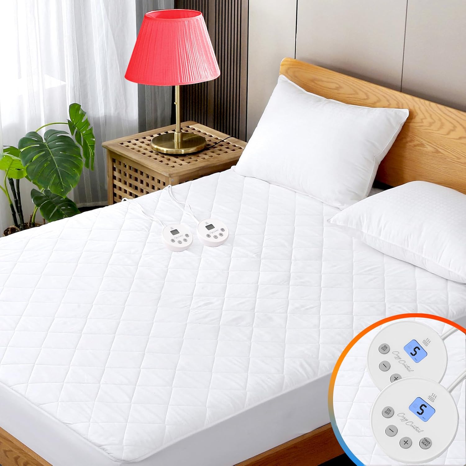 Heated Mattress Pad Queen Size Quilted Zone Heating Electric Bed Warmer Luxury C...