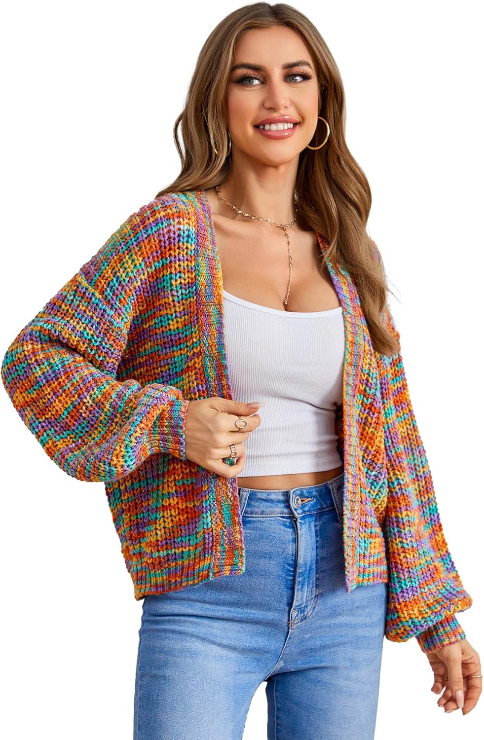 SHENHE Women's Cardigan, Special Color Block Open Front Cardigan, Innovative Lon...