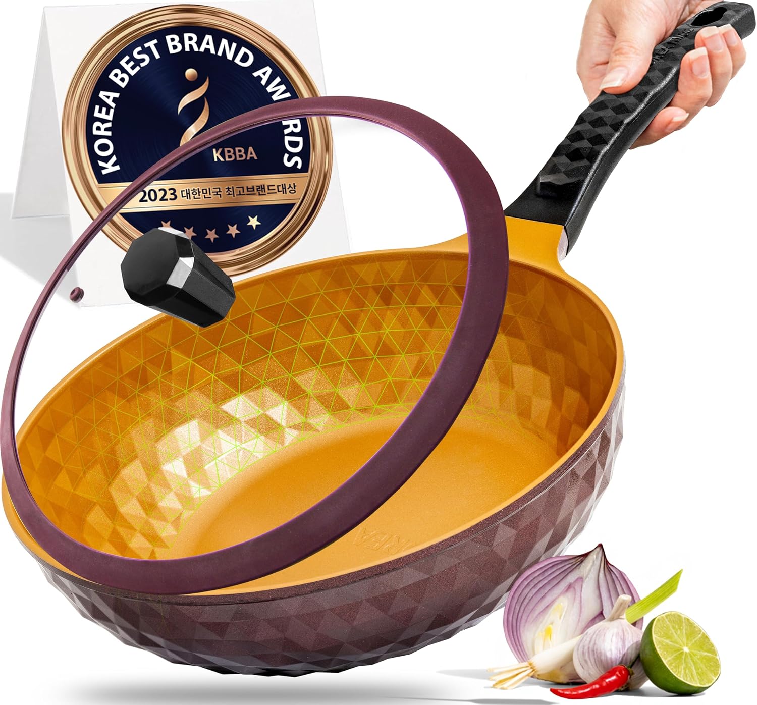 Diamond X Premium Extreme Non Stick 11" Frying Wok Pan Hybrid with Lid and Spatu...