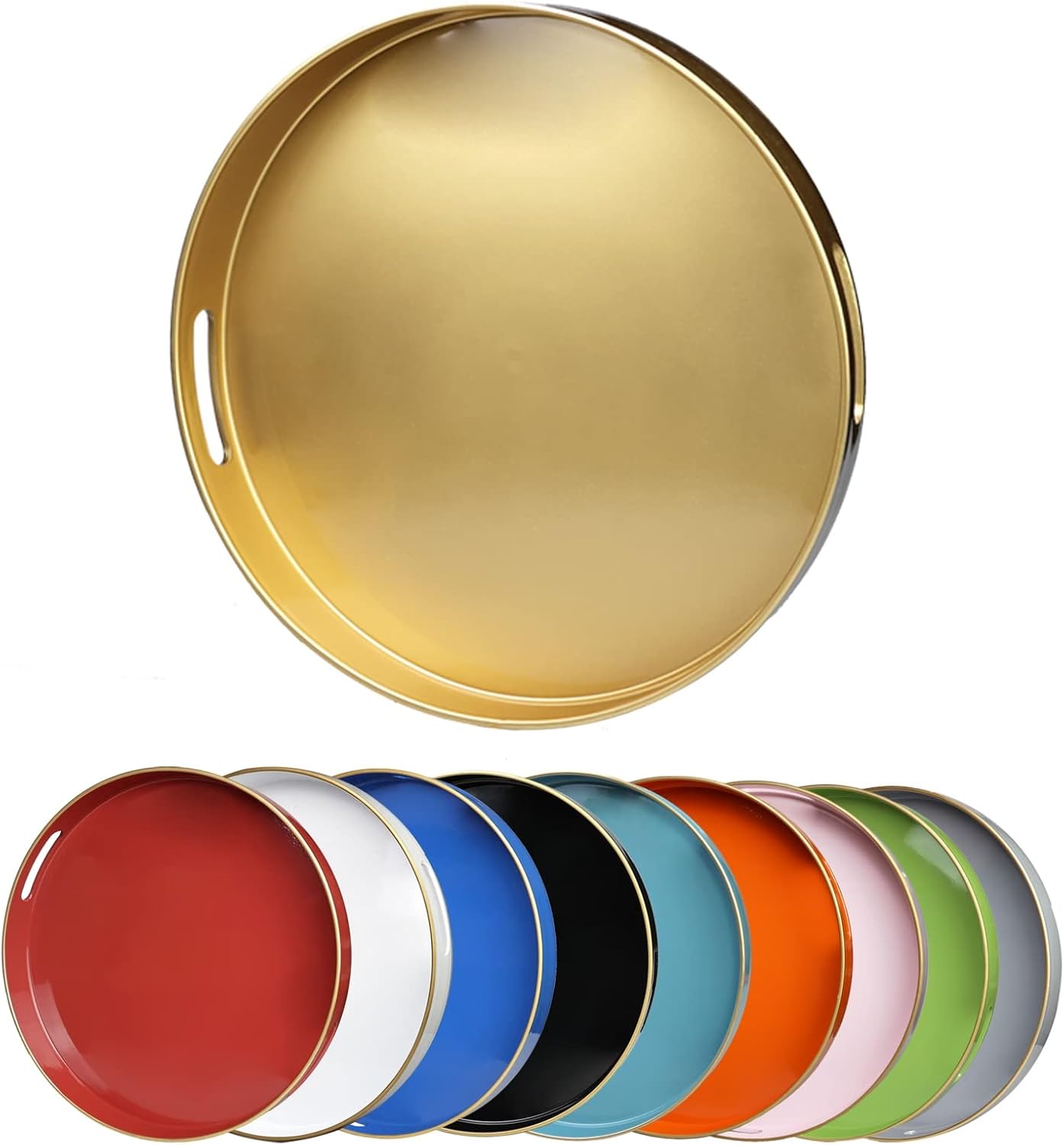 Gold Round Decorative Tray, Special 13" Elegant Serving Tray, Unique Coffee Tabl...