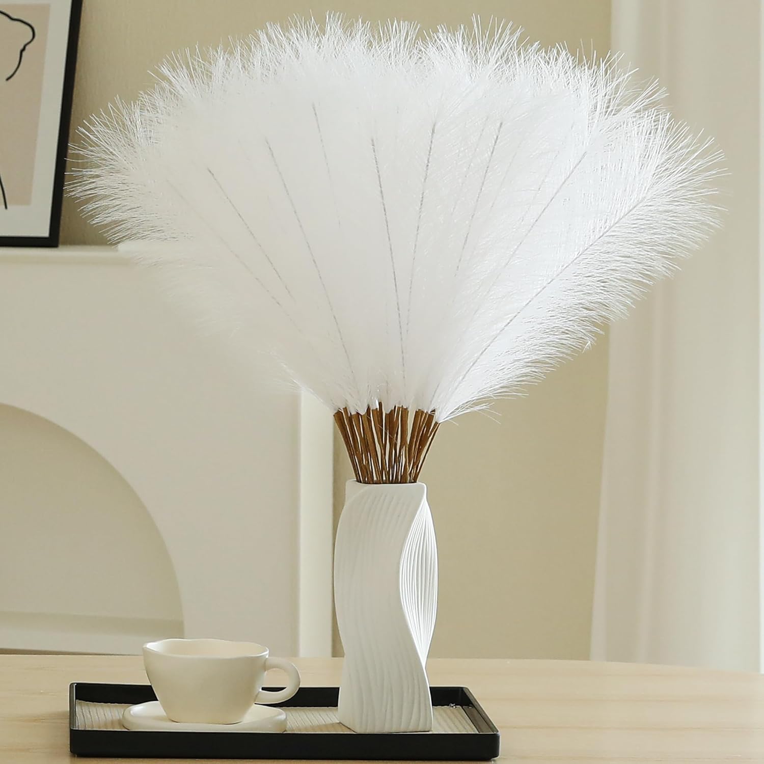 30pcs White Pampas Grass - 24 Inch Faux Pampas Grass Decor, Artificial Tall Pamp...