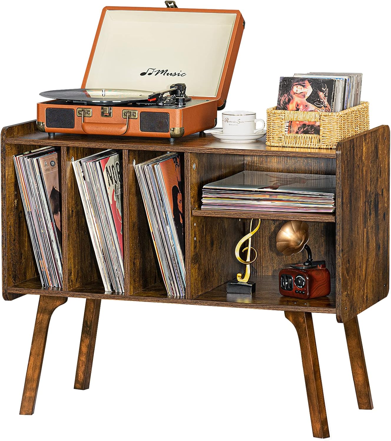 Lerliuo Record Player Stand with 4 Cabinet Holds Up to 220 Albums, Large Turntab...