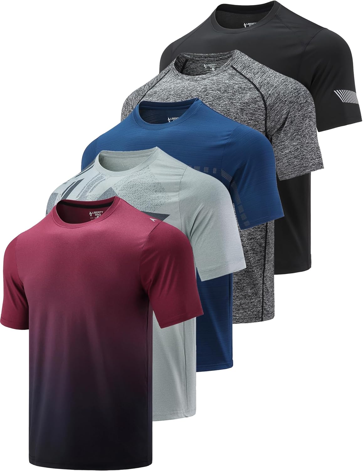 5 Pack Men’s Active Quick Dry Crew Neck T Shirts | Athletic Running Gym Workout...