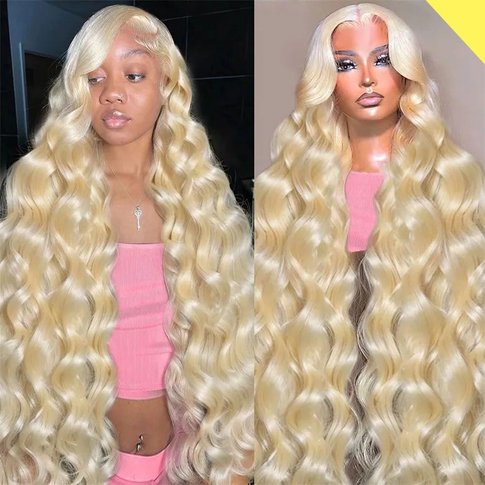 30 Inch 613 Blonde Wig Human Hair 180% Density 13x6 Body Wave Lace Front Wigs Hu...
