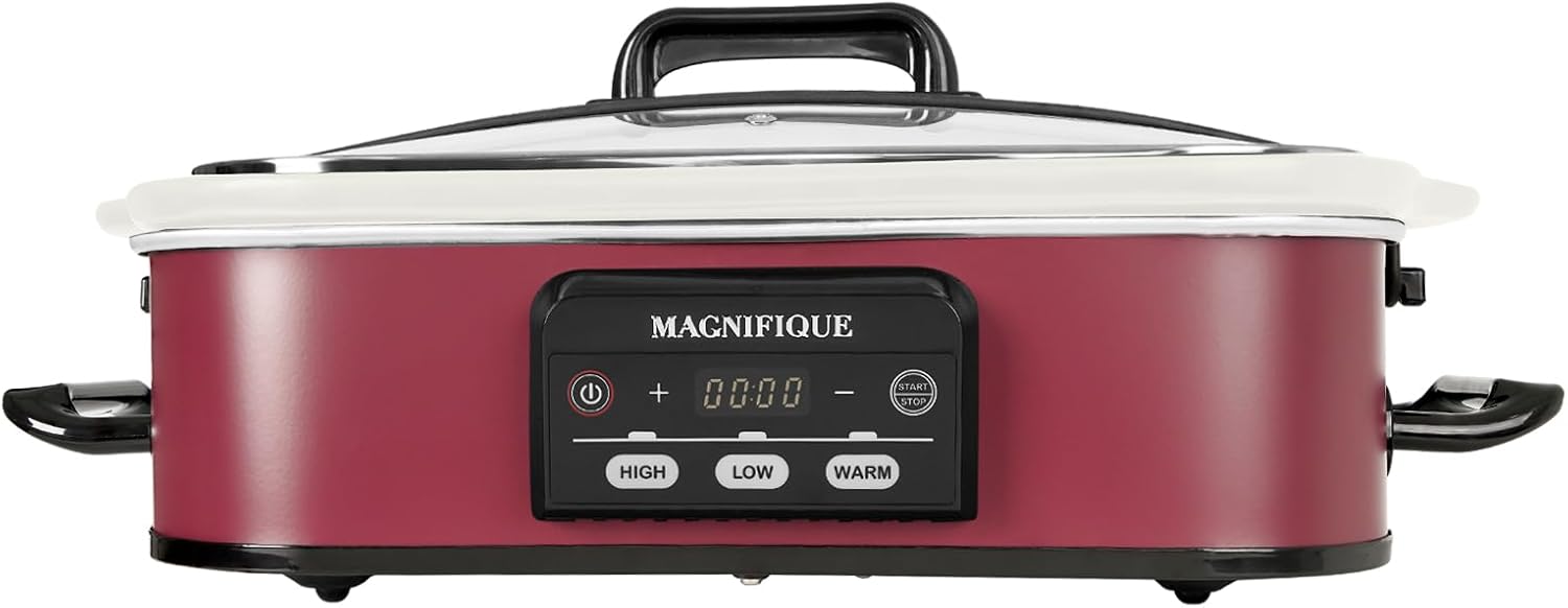 MAGNIFIQUE Small 4 Quart Casserole Programmable Slow Cooker with Ceramic Baking...