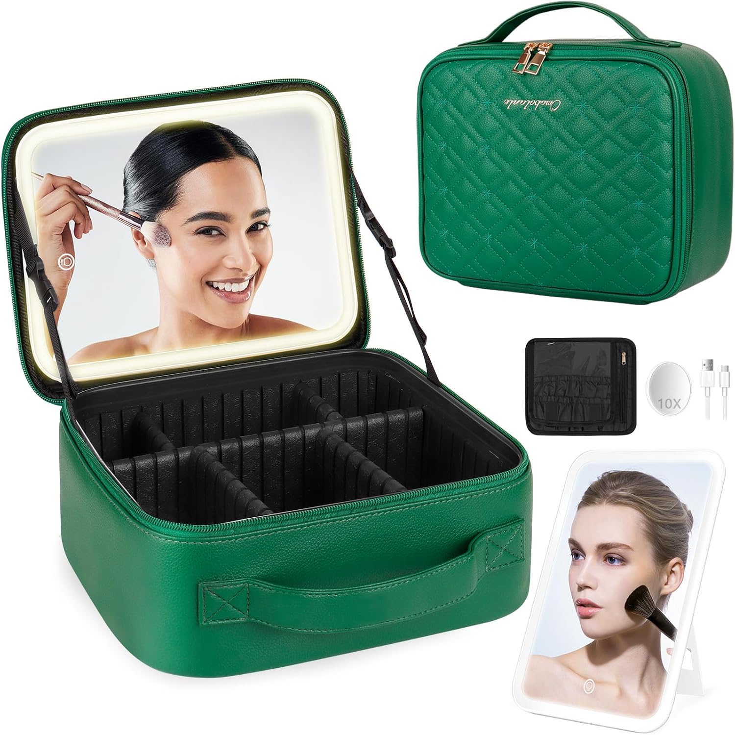 Makeup Bag, Special Travel Make Up Train Case, with Lighted Mirror, Rechargable...
