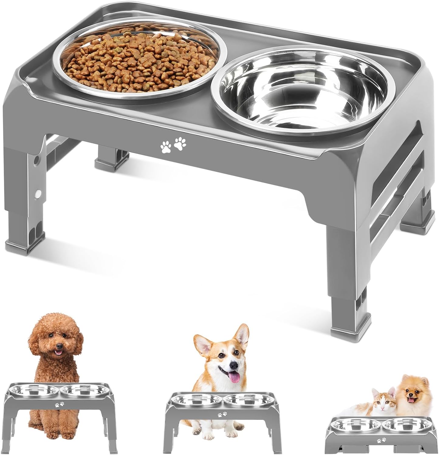 Elevated Dog Bowls for Small Medium Dogs 3 Height Adjustable Raised Dog Bowl Sta...