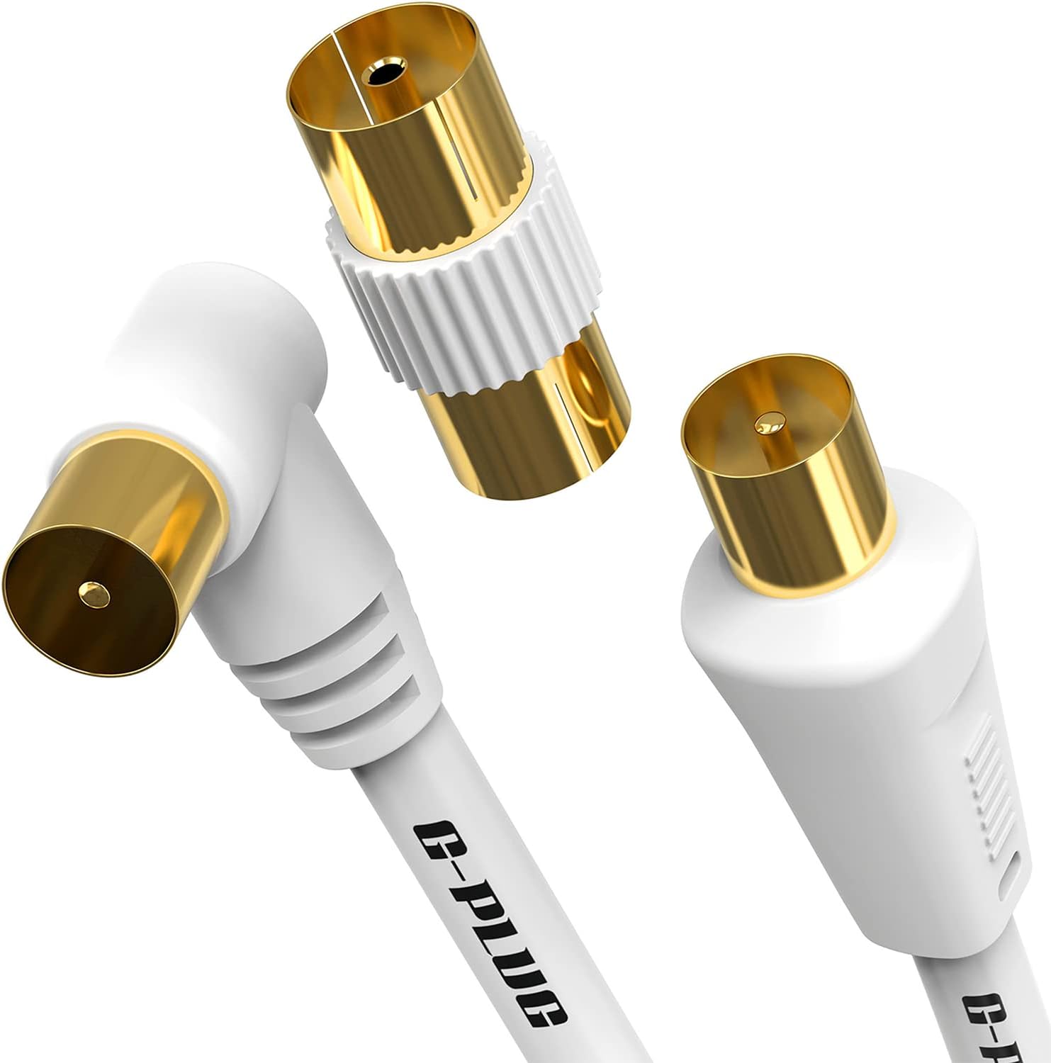 2m Long TV Aerial Cable Right Angle with Plug Adapter - Coaxial Satellite Cable...