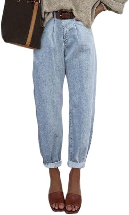 Astylish Womens High Waisted Baggy Jeans, Special Boyfriend Cropped Loose Denim...