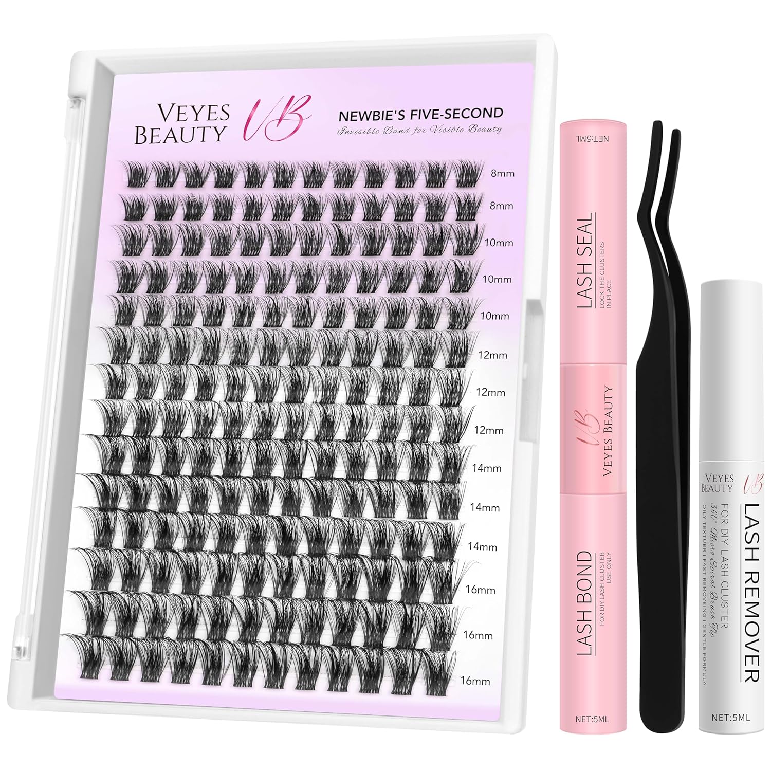 VEYESBEAUTY Lash Clusters Kit Individual Eyelash Extensions Thin & Invisible Ban...