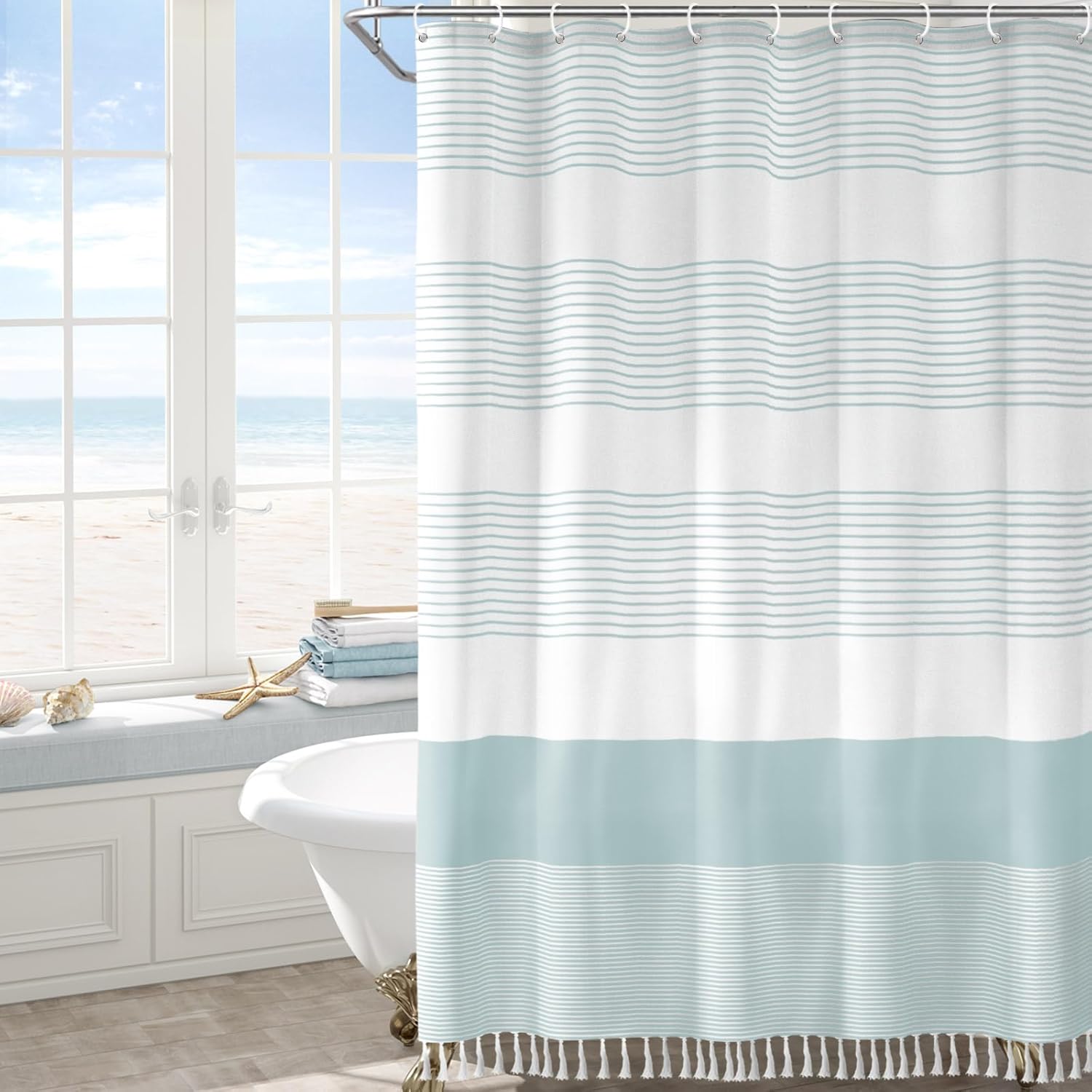 Awellife Blue Shower Curtain, Special Shower Curtain for Beach Ocean Coastal Nau...