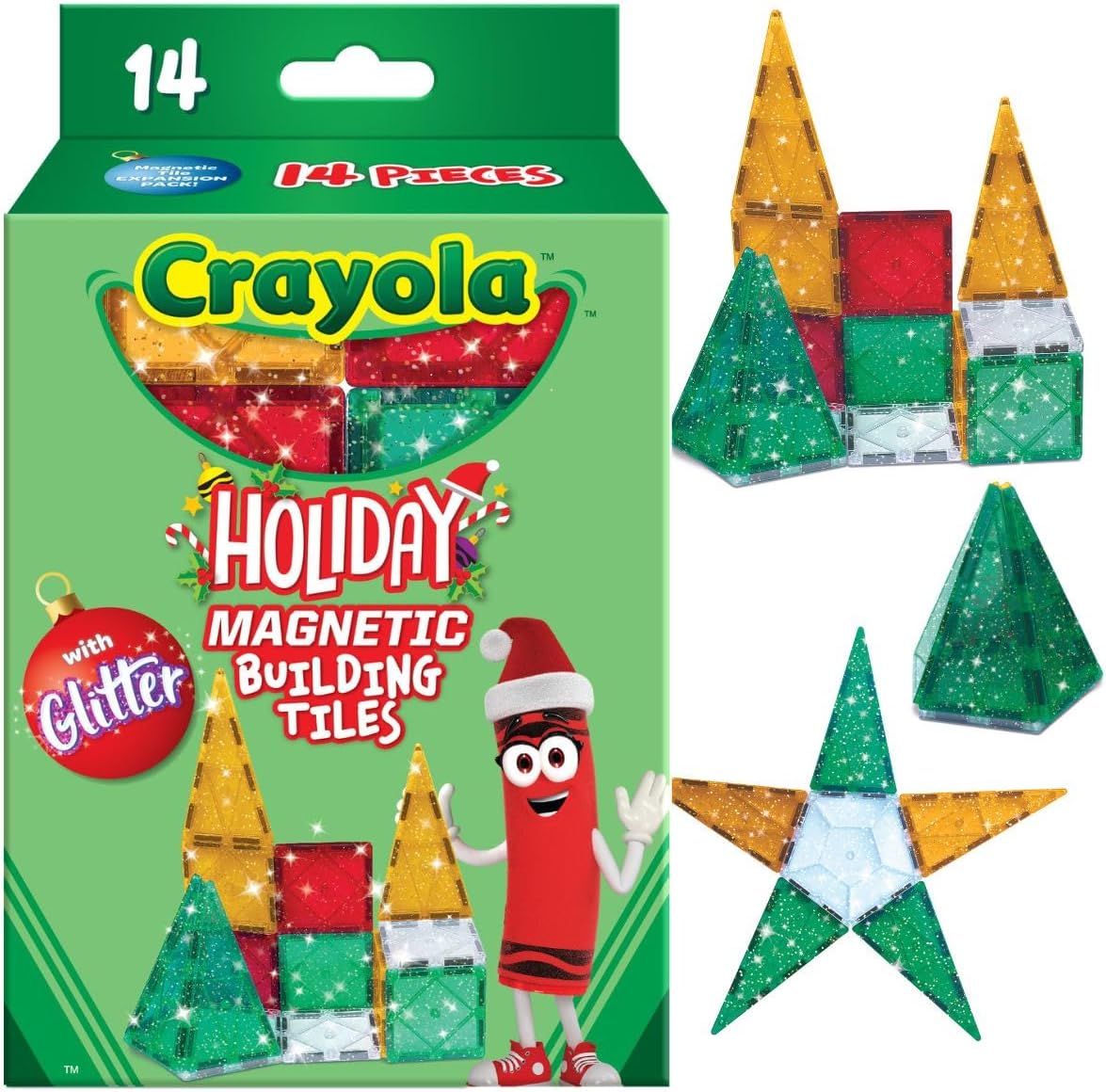 CreateOn Crayola Holiday Glitter Magnetic Tiles, Building Set for Kids, Magnetic...