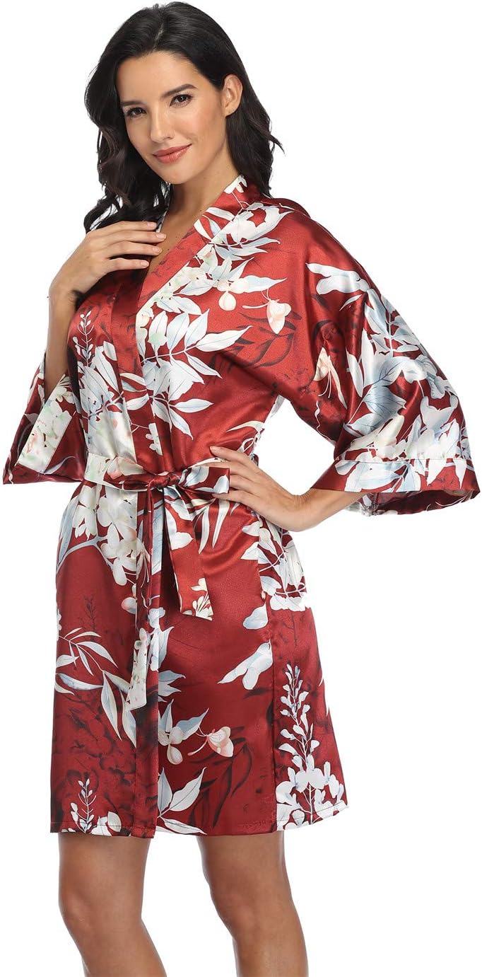 Women's Pure Short Silky Robes Bridesmaid Bride Party Satin Robes Sleepwear Medi...