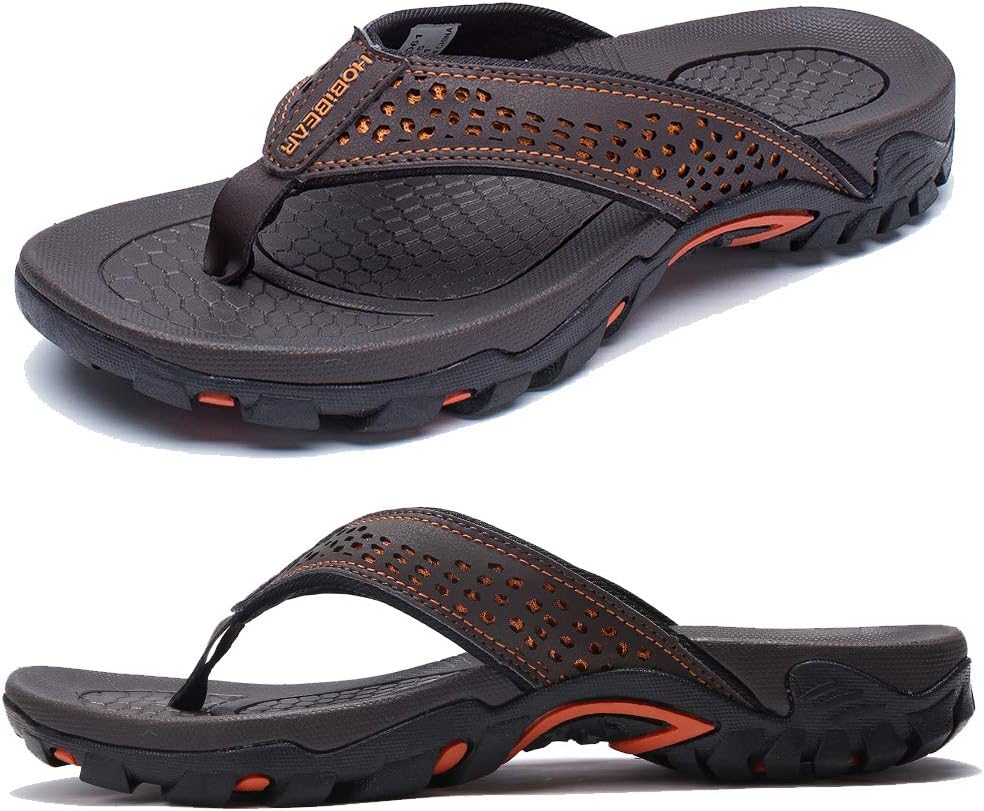 KIIU Mens Thong Sandals Indoor and Outdoor Beach Flip Flop 12 Brown/Orange
