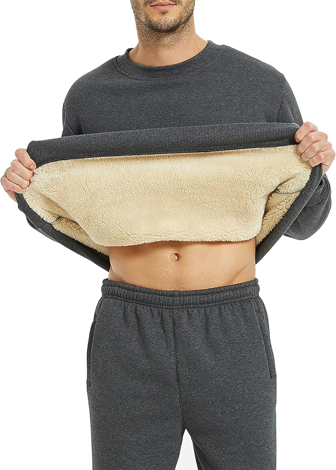 Yeokou Mens Fashion Warm Fleece Crewneck Sweatshirt Thick Sherpa Lined Pullover...