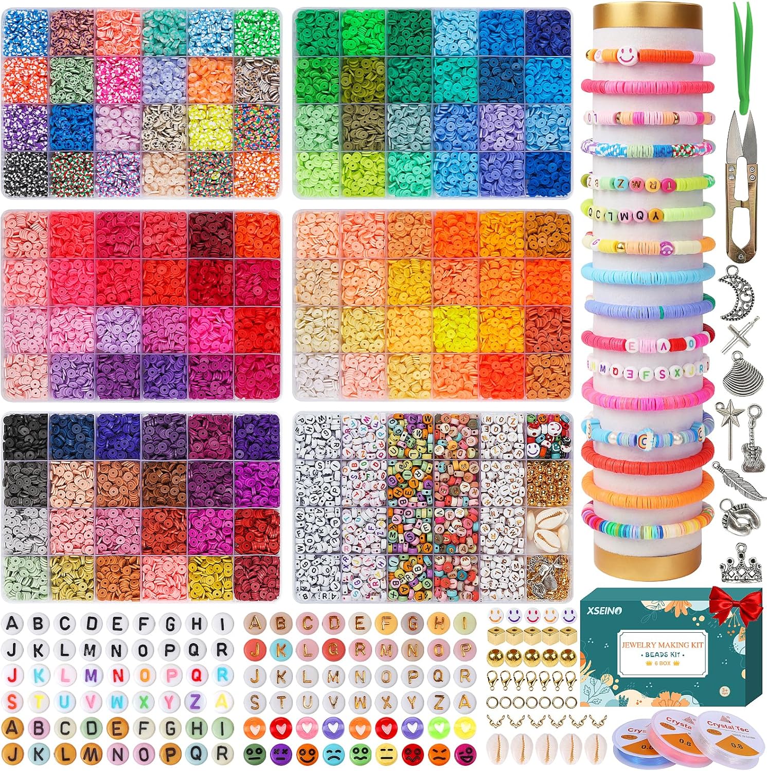 XSEINO 23000Pcs Clay Beads Bracelet Making Kit, 6Boxes 125Colors Friendship Poly...