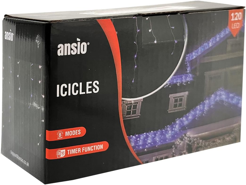 ANSIO® Outdoor Christmas Lights 120 LED 4m/13ft Icicle Lights Outdoor & Indoor B...