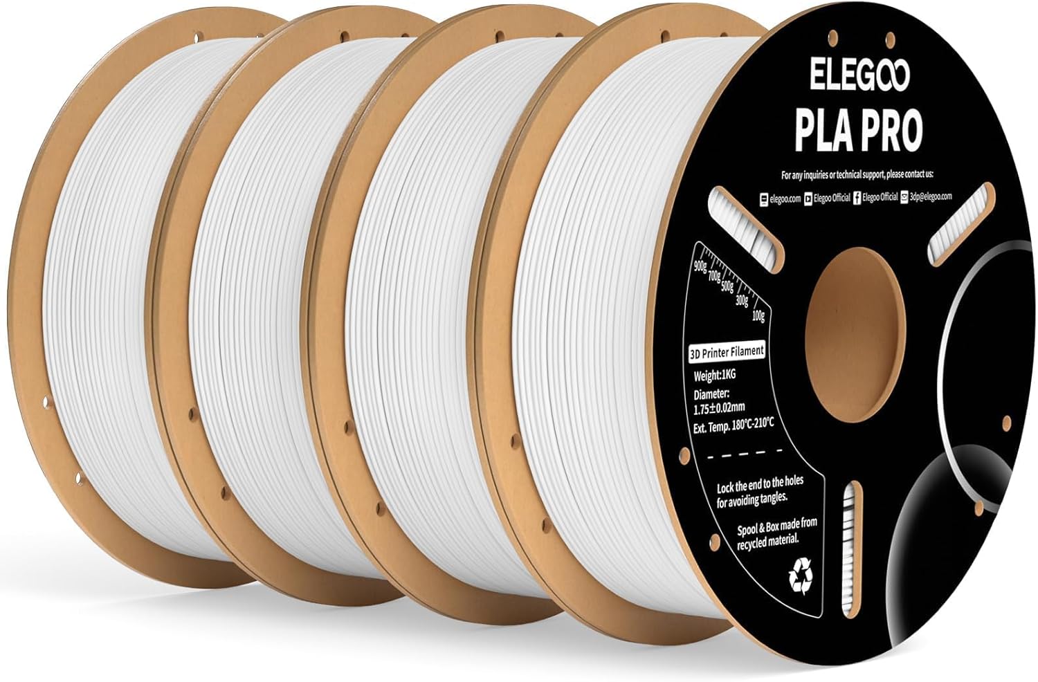 ELEGOO PLA PRO Filament, Special 3D Printer Filament With 1.75mm White 4KG, Enha...