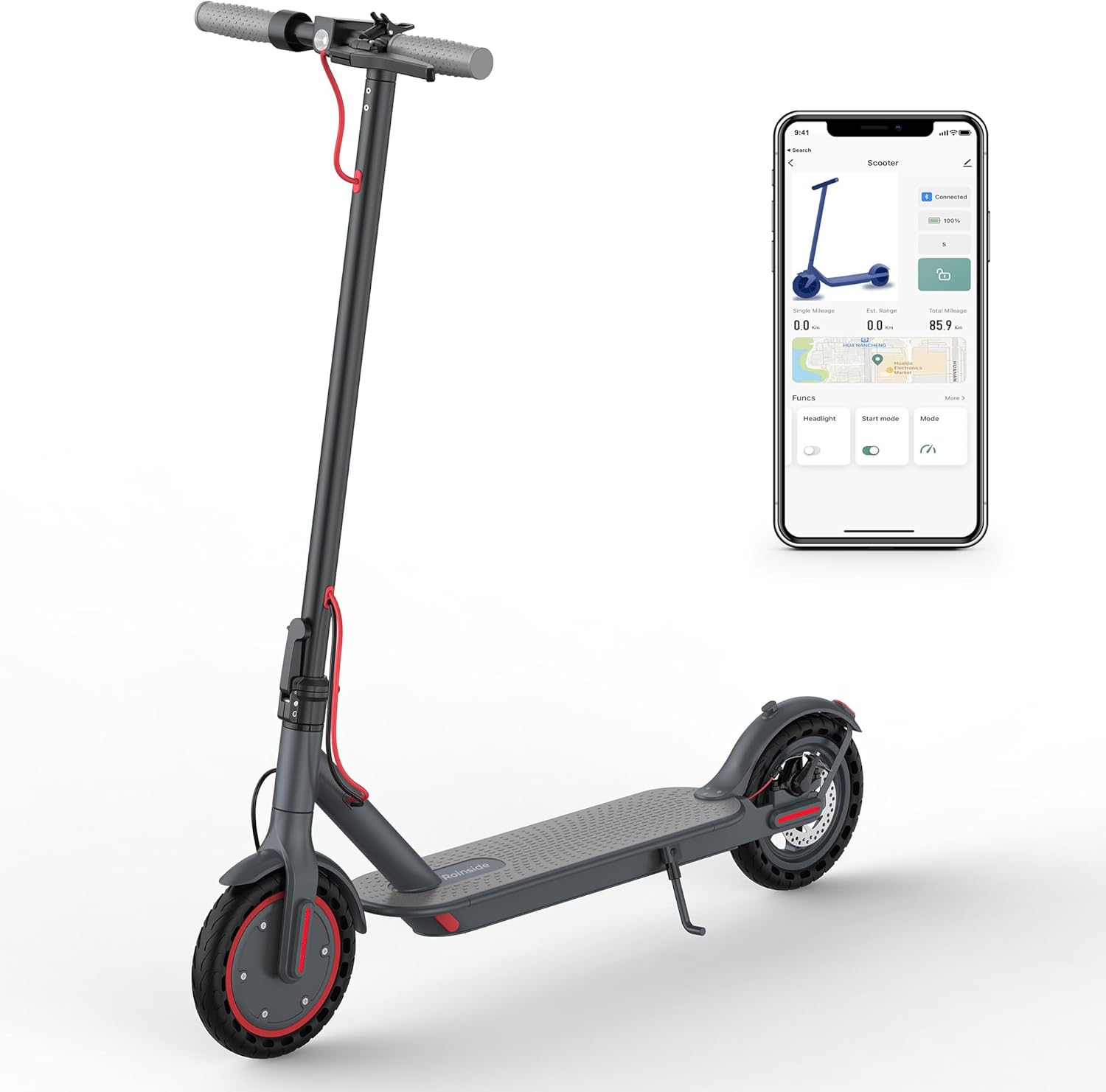 Electric Scooter - 8.5" Solid Tires, 350W Motor, Up to 19 MPH and 21-23 Miles Lo...