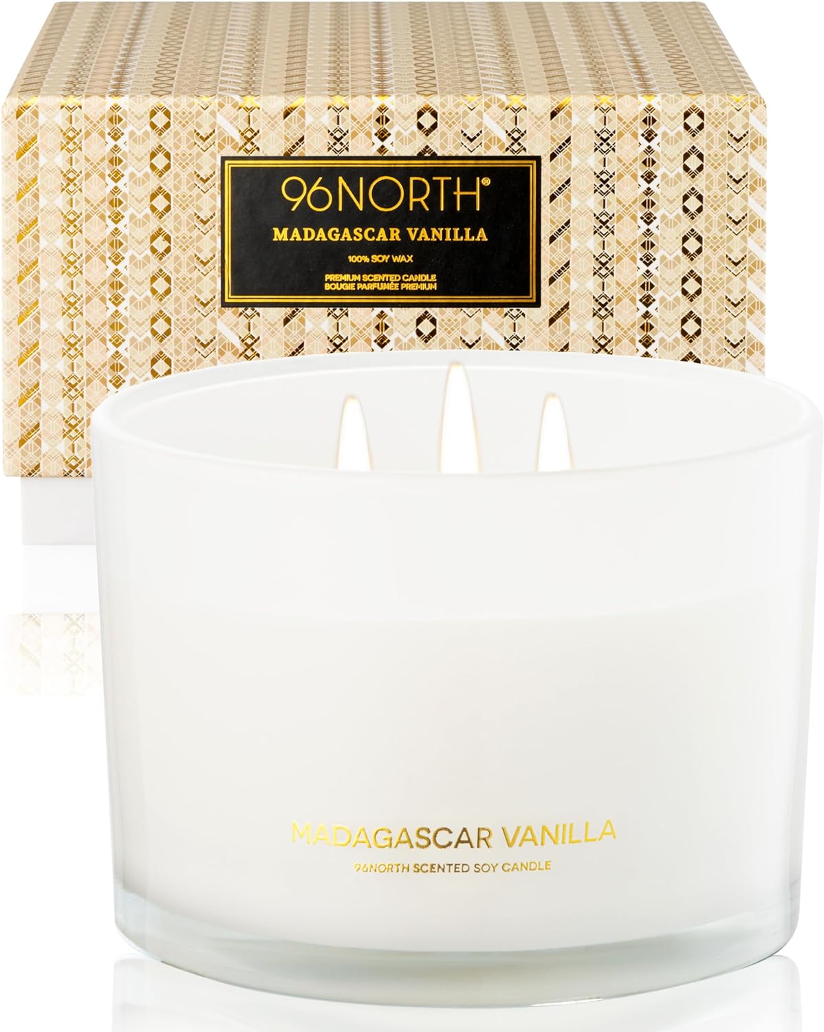 96NORTH Luxury Vanilla Soy Candles | Large 3 Wick Jar Candle | Up to 50 Hours Bu...