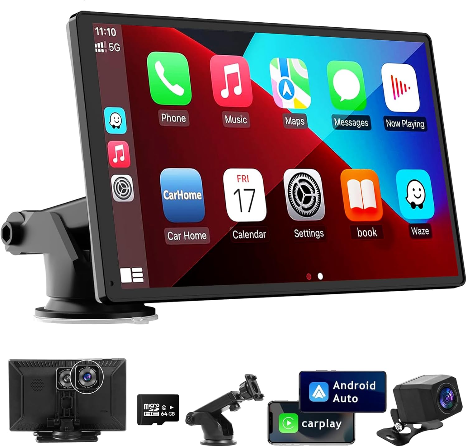 9 Inches Wireless Apple Carplay Touch Screen for car with 4K Dash Cam,Universal...