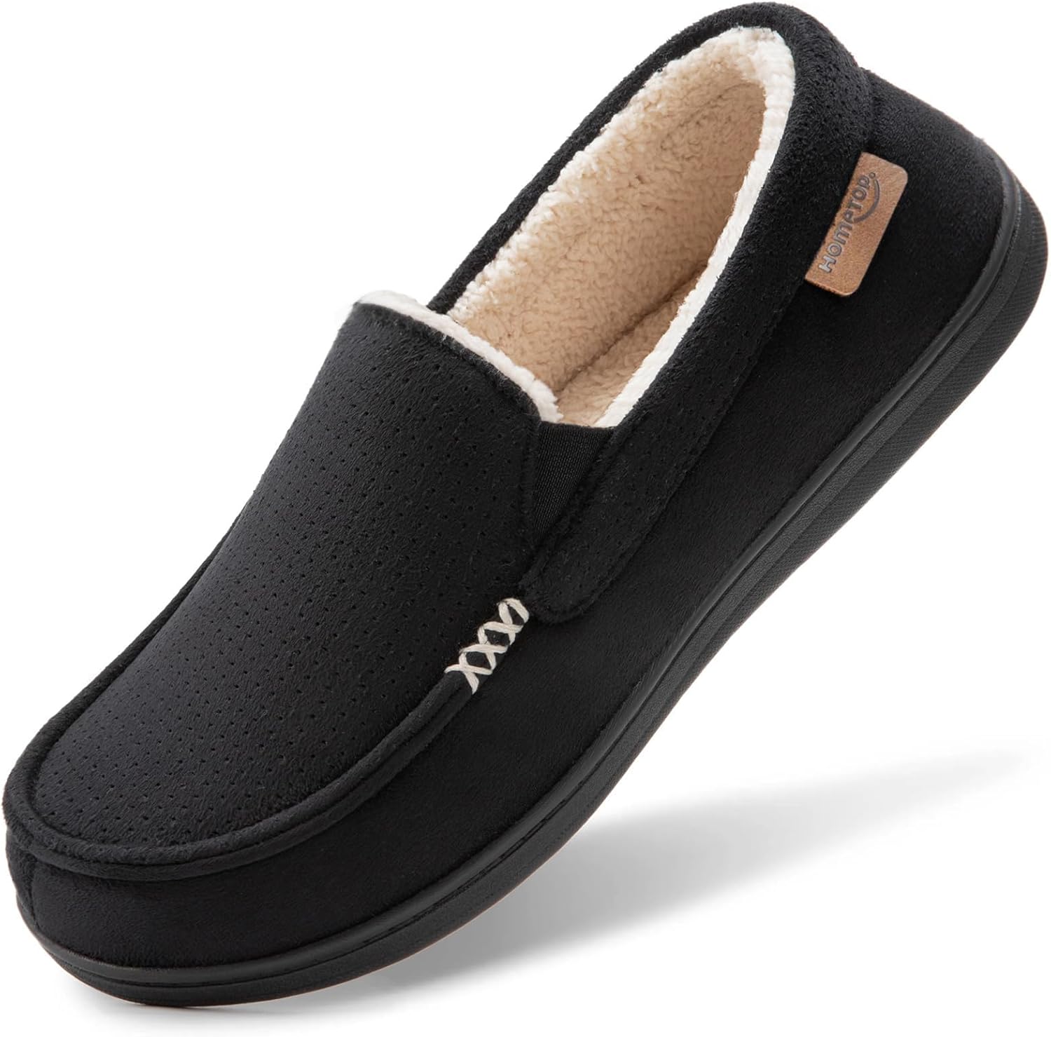 HomeTop Men's Classic Moccasin Slippers, Special Comfy Memory Foam Indoor House...