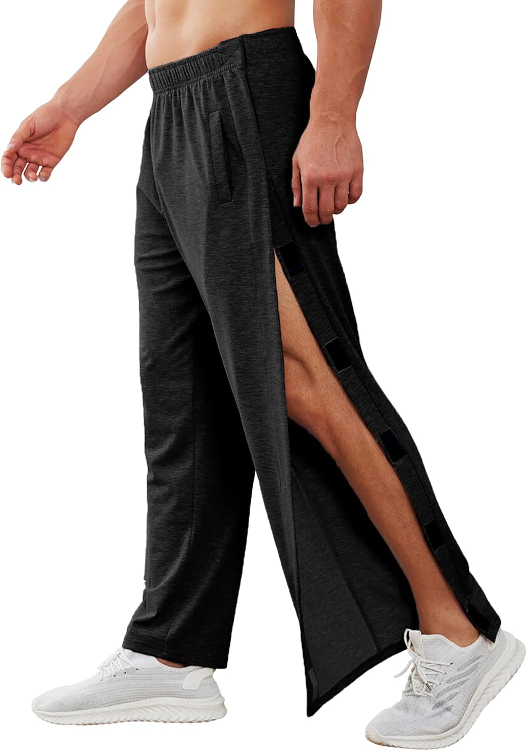 Deyeek Men's Tear Away Pants 2 Side Snap Open Bottom Sweatpants Loose Fit Casual...