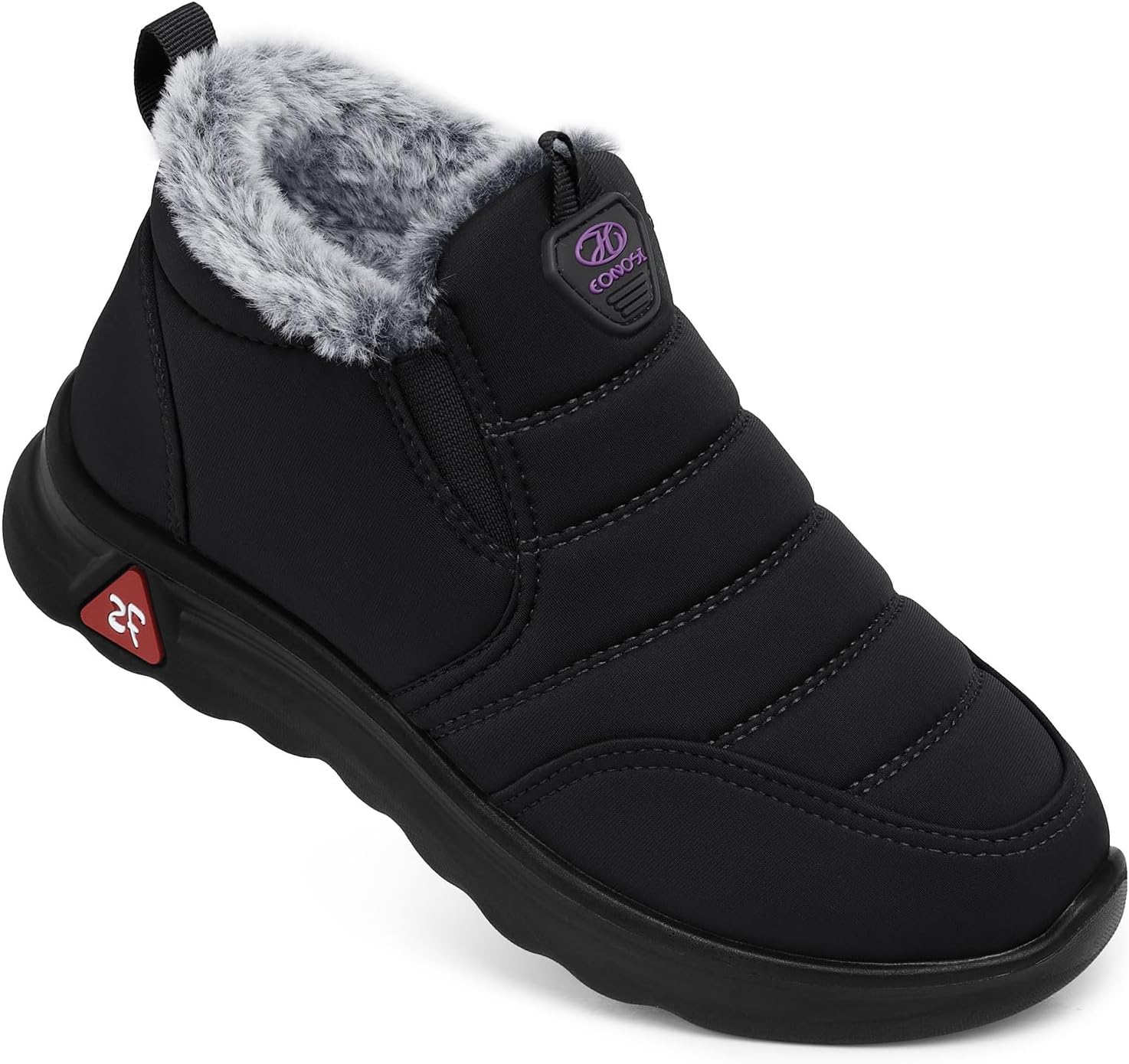 SHIBEVER Winter Boots for Women: Black Warm Fur Lined Slip on Ankle Snow Boots C...