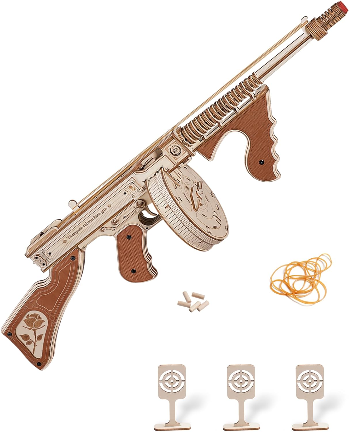 ROKR Tommy Thompson Submachine Model kits For Adults to Build-3D Wooden Puzzle-H...