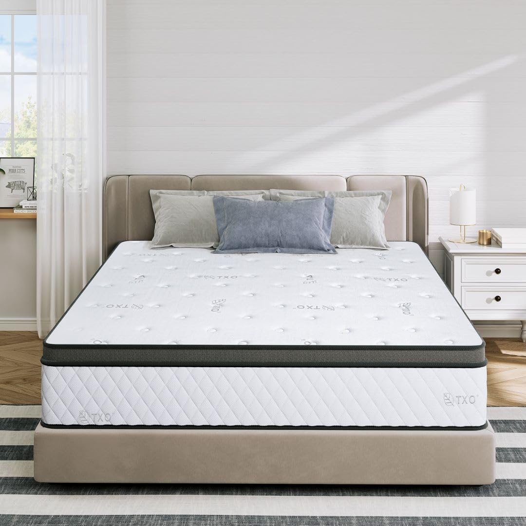 TXO Full Size Mattress, 12 Inch Hybrid Mattress with Individual Pocketed Coil Sp...