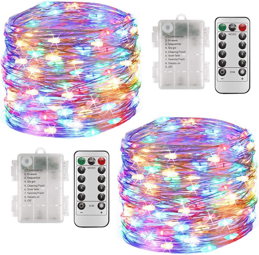 FANSIR Fairy String Lights, 2 Set 33ft 100 Led Fairy Lights Battery Operated Sil...