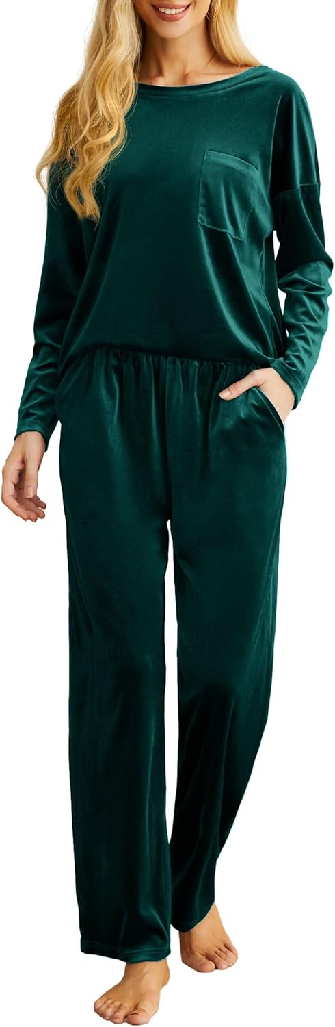 PrinStory 2024 Pajama Sets for Women Velvet Sleepwear 2 Piece Lounge Sets Soft P...