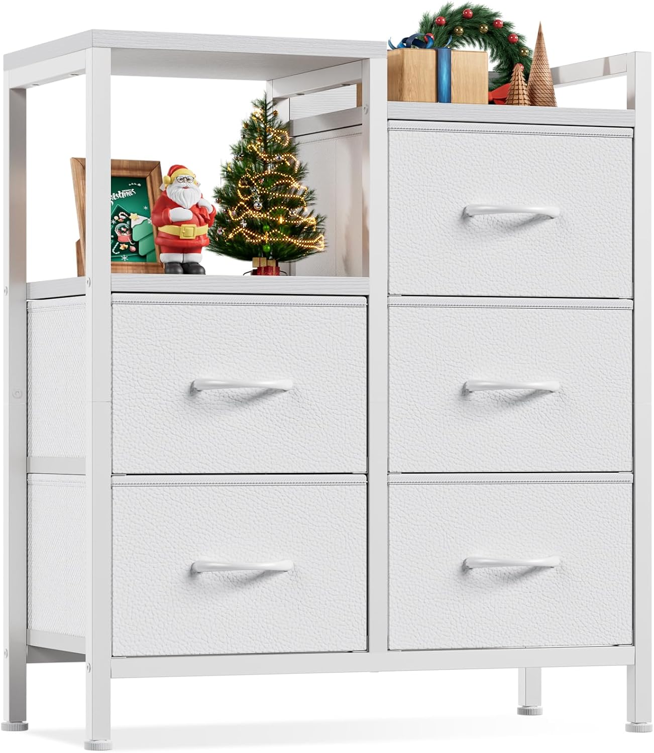 Furnulem 5 Drawer White Dressers, Special Bedroom Storage with Sturdy Metal Fram...