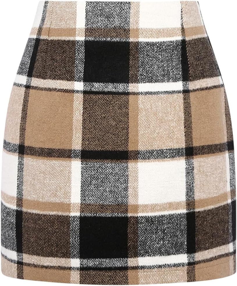 Plaid Mini Skirt for Women High Waist A line Bodycon Pencil Fall Skirts X-Small...