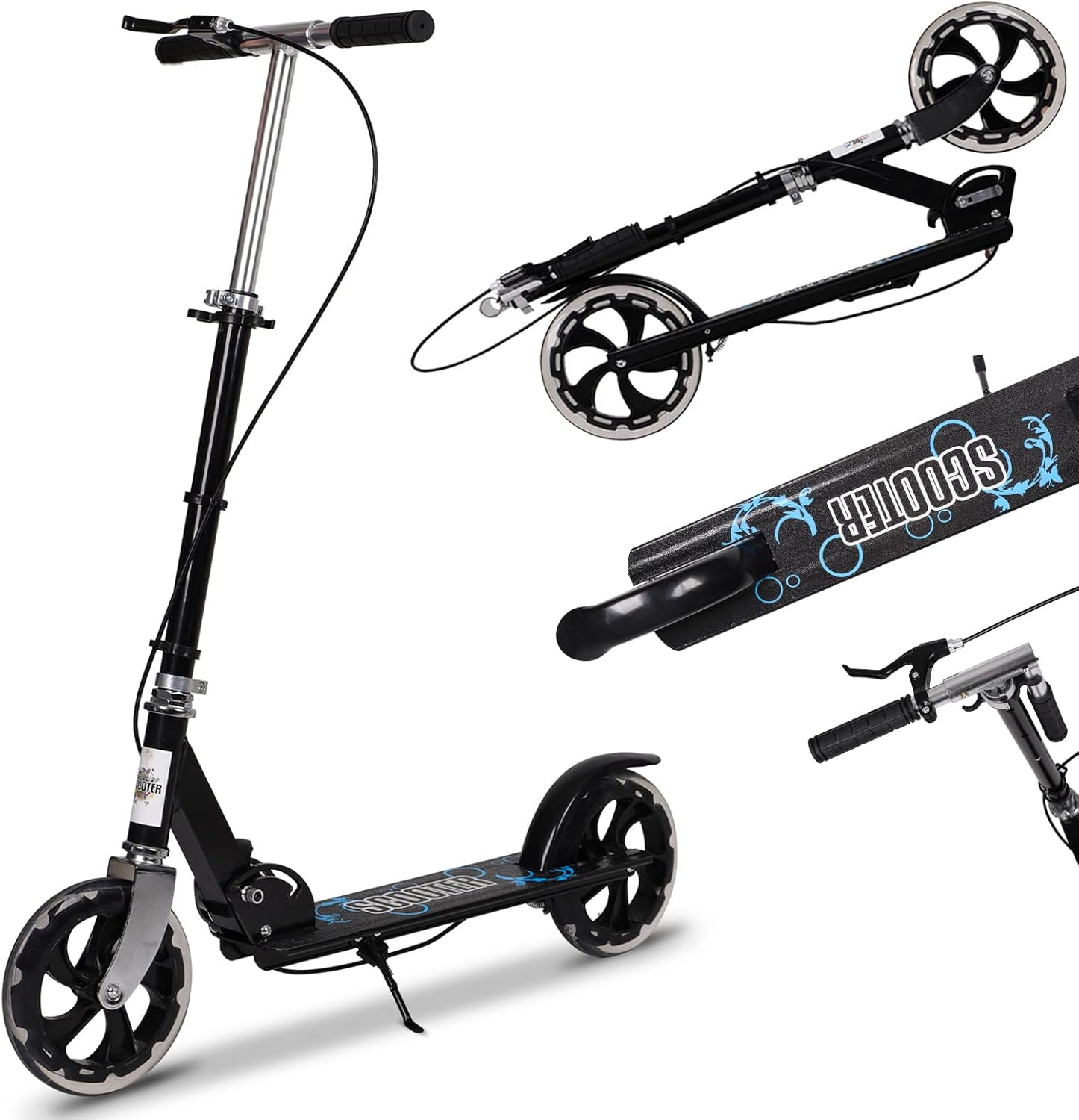 Kick Scooter, 2 Wheels Scooter Foldable Adult Scooter Adjustable Handlebar Push...