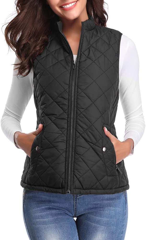 fuinloth Women's Quilted Gilet, Lightweight Body Warmer Zip Padded Stand Collar...